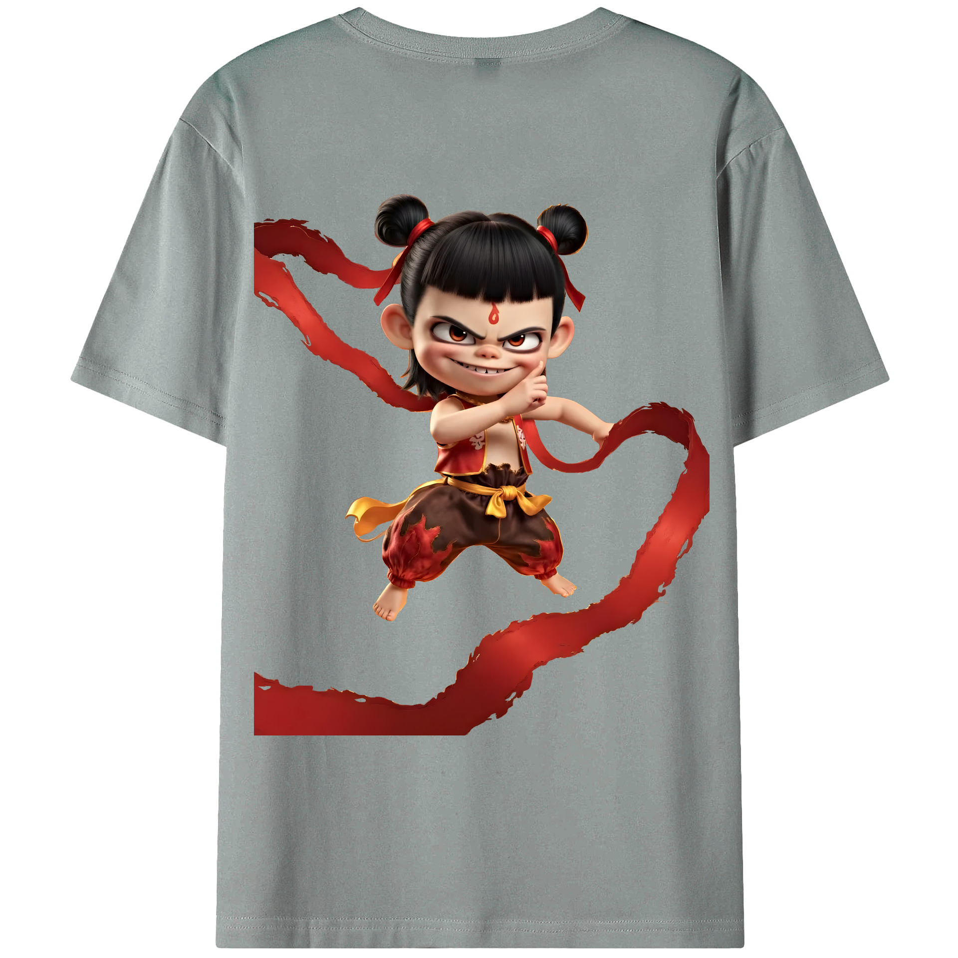 （画像用） Ne Zha 2 ナタ 魔童の大暴れ 綿100％ メンズ半袖Tシャツ（バックプリント） 通気性